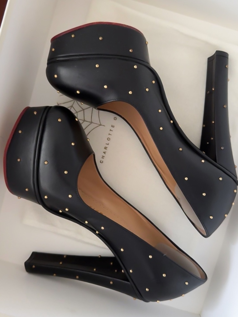 Charlotte Olympia Black Leather Greta in Black Size 37